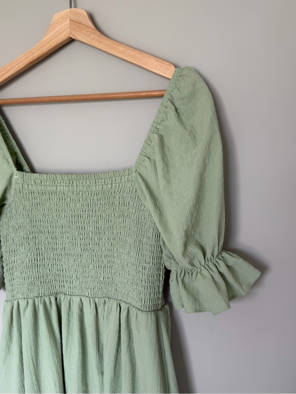 Altar’d State Sage Green Smocked Midi Dress Puff Sleeve Square Neck Size S - Picture 5 of 8
